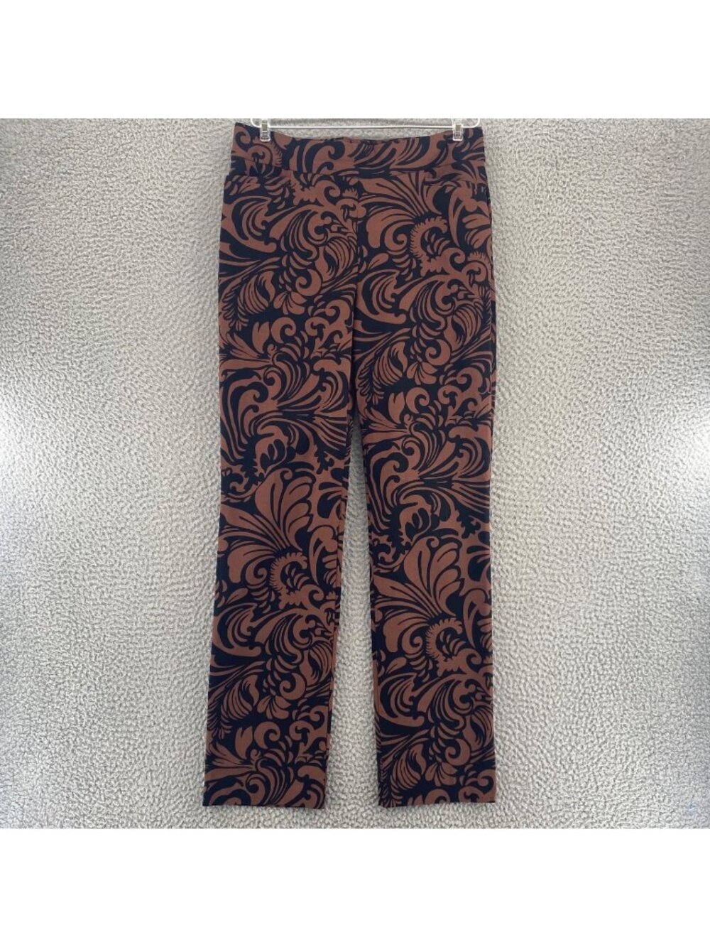 Chicos Pants Womens 0.5 US 6 Brigitte Brown Scroll Print Slimming Stretch Pocket